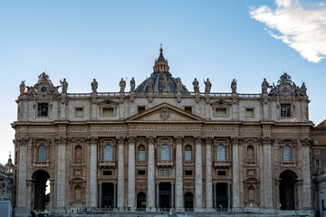 Fototapeta na wymiar Front Facade of the St. Peters Basilica in the Vatican