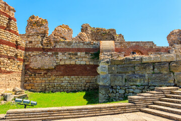 Ancient fortress wall at the entrance of the old town of Nessebar in Bulgaria