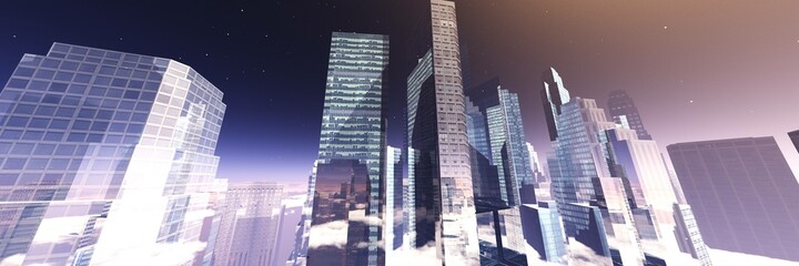 Fototapeta na wymiar Abstraction skyscrapers in the sky, high-rise buildings against the sky, 3D rendering