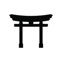 Japanese gate torii. Black silhouette of torii gate. Religious symbol of Shintoism. Vector illustration.