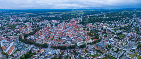 Aerial view around the city Ravensburg in Germany on a cloudy day in summer