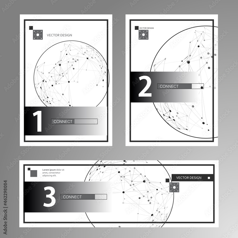 Aufkleber Connect circle polygonal element on cover brochure. Sphere with connected lines and dots. Vector technology background