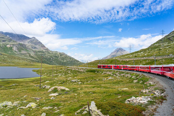 red train of bernina in switzerland