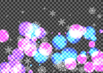 White Glare Background Transparent Vector. Flake Winter Card. Bright Weather. Gray Snowflakes Season. Defocused Frame.
