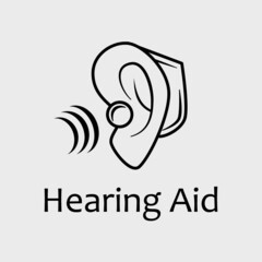 Vector Black and White Behind the Ear (BTE) Hearing Aid Service Icon. Great for health services, accessibility and advertisement of assisted technologies.