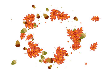 Fototapeta premium Yellow Acorn Background White Vector. Herb Image Design. Brown Foliage. Label Frame. Orange Leaf Cartoon.