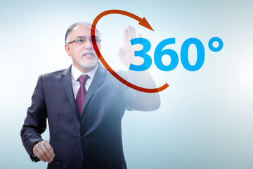360 degree concept with businessman pressing button