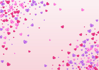 Fototapeta na wymiar Lilac Heart Background Pink Vector. Valentine Texture Confetti. Purple Love Backdrop. Tender Confetti Celebration Frame. Violet Romantic Pattern.