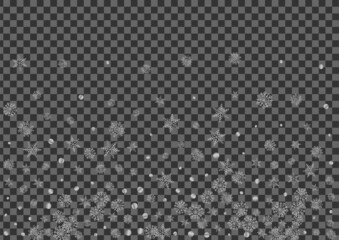 Luminous Flake Background Transparent Vector. Confetti Design Card. Grey Snow Graphic. Silver Effect Texture.