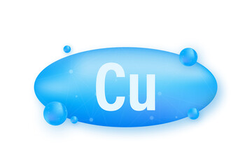 Mineral Cu Copper blue shining pill capsule icon. Substance For Beauty. Copper Mineral Complex.