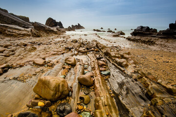 Bude Beach at low tide.  seaside town in north east Cornwall England