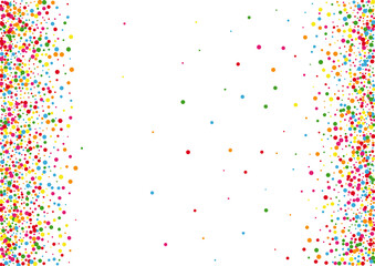 Multicolored Round Fun Texture. Dot Rainbow Illustration. Yellow Polka Confetti. Red Sparkle Circle Background.