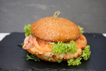 Juicy big burger made from special bread