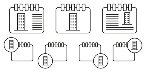 Building vector icon in calender set illustration for ui and ux, website or mobile application