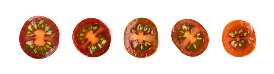 Brown Plum Tomato Group Isolated, Fresh Small Cherry Tomatoes