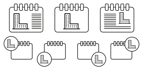 Building vector icon in calender set illustration for ui and ux, website or mobile application