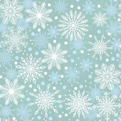 Naklejka na ściany i meble Elegant winter blue seamless pattern with various snowflake icons. Beautiful Christmas, New Year backdrop