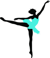dancing ballerina, black silhouettes in blue dresses on a white background