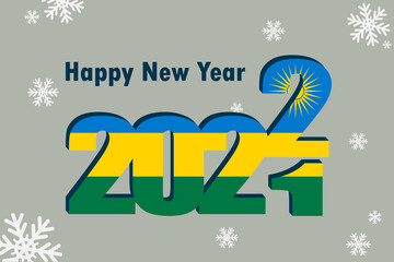 New Year's card 2022. Depicted: an element of the flag of Rwanda, a festive inscription and snowflakes. it can be used as a promotional poster, postcard, flyer, invitation, or website.
