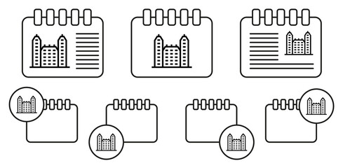 Building vector icon in calender set illustration for ui and ux, website or mobile application