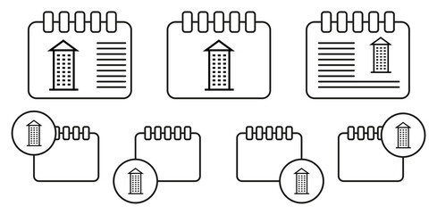 Building vector icon in calender set illustration for ui and ux, website or mobile application