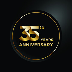 35th anniversary, anniversary celebration vector design with gold color on black background and circle shape.