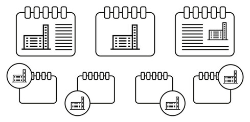 Building vector icon in calender set illustration for ui and ux, website or mobile application