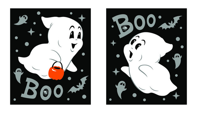 Vector illustration of cute Ghosts, Boo, cards or posters