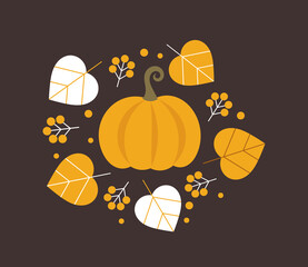 Pumpkin and autumn leaves decoration.