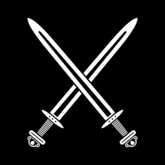 Two crossed swords of the Vikings. Medieval swords, isolated vector illustration. Design element for logo, label, emblem, sign.