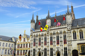 Obraz premium Bruges City Hall at the Burg square, the area of the former fortified castle in the centre of Bruges, Belgium