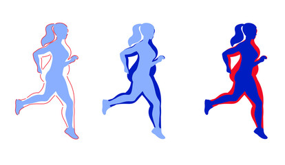 Weight loss concept. Blue silhouette of transformation. Woman succeeds—a healthy lifestyle with the sport.