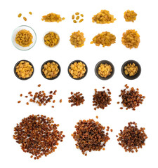Heap of Yellow Sultanas Raisins on White Background
