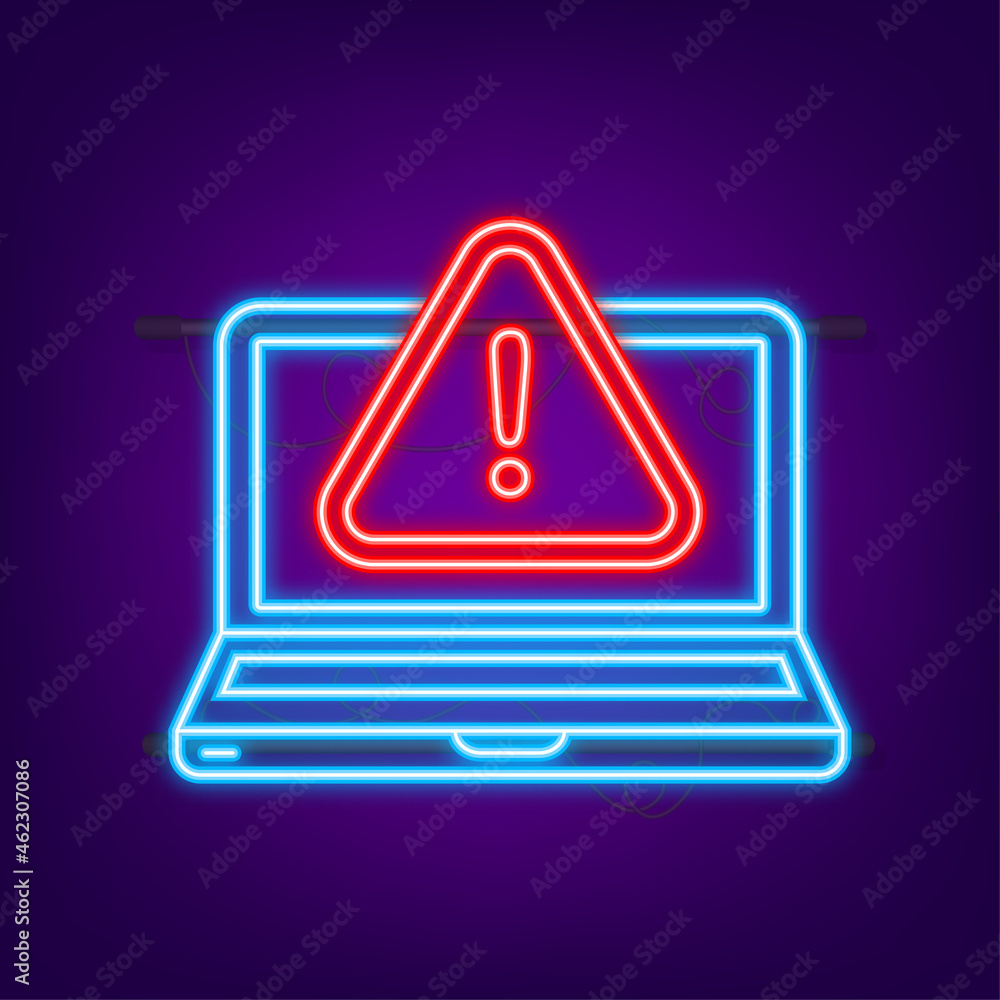 Canvas Prints Alert message laptop notification. Neon icon. Danger error alerts, laptop virus problem or insecure messaging spam problems notifications. Vector illustration