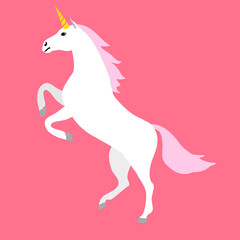 Vector flat cartoon unicorn isolated on pink background