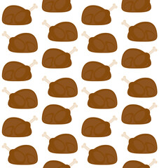 Vector seamless pattern of flat cartoon turkey chicken isolated on white background