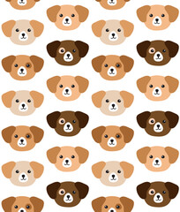 Obraz premium Vector seamless pattern of flat cartoon hand drawn colored dog face head isolated on white background