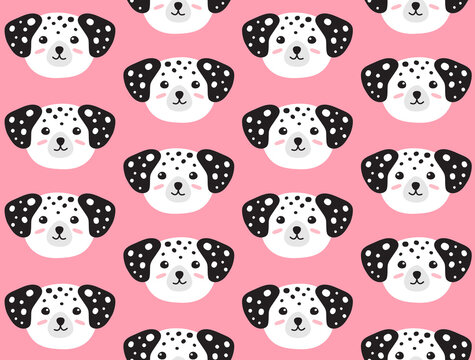 Vector flat cartoon hand drawn Dalmatian dog face head isolated on pink background
