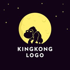 Kingkong template logo. Kingkong vector illustration with moon background. Silhoutte design kingkong 