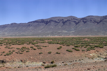 Africa Morocco desert Atlas mountains nature rock landscape with river palm under blue sky hot weather 