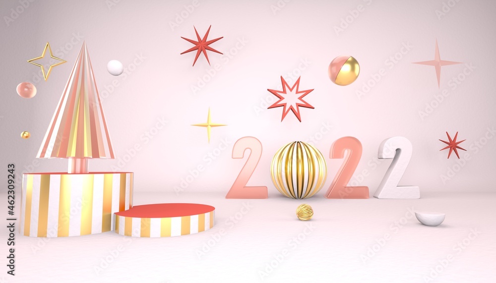 Aufkleber christmas background with christmas tree and stage for product display. 3d rendering.