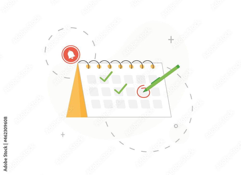 Poster Calendar with selected date. Schedule of completed cases. Circled date. Event reminder. Flat design isolated on white background