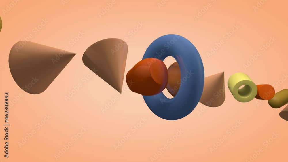 Aufkleber loop 3d animation of a set of geometric shapes, primitives flying through the ring. primitives turn 