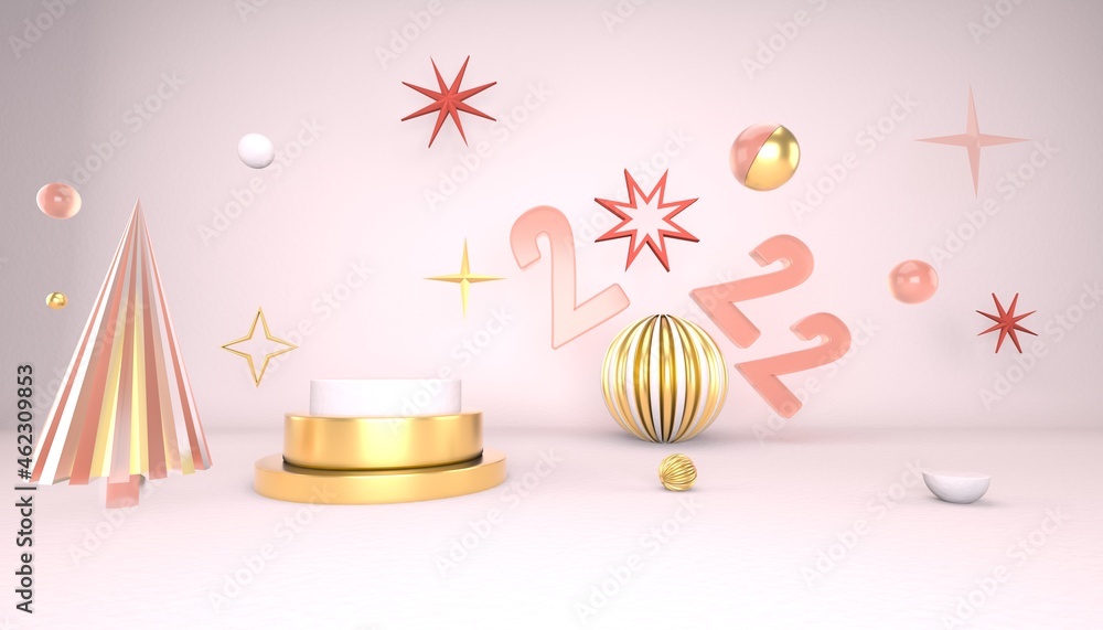 Aufkleber christmas background with christmas tree and stage for product display. 3d rendering.
