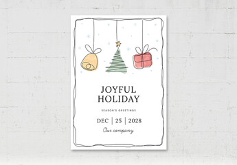 Simple Christmas Flyer Card Printable with Continuous Line Art