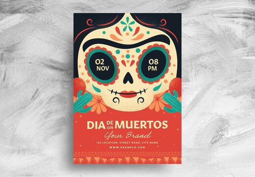 Dia De Los Muertos Day of the Dead Flyer with Sugar Skull Illustration