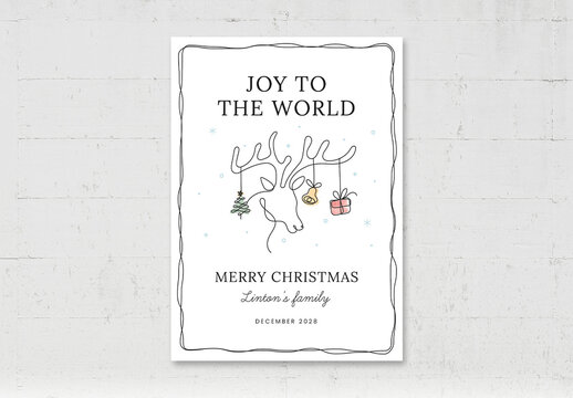 Christmas Flyer Card Printable with Reindeer Illustration