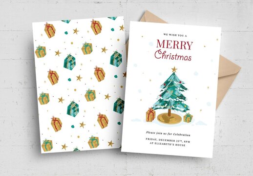Christmas Flyer Greetings Card Printable with Christmas Tree Illustration