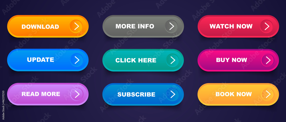 Poster different gradient colors and icons on white forms with shadows. set of vector modern material style
