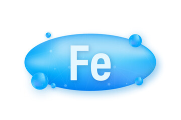 Mineral Fe Ferum blue shining pill capsule icon. Vector stock illustration